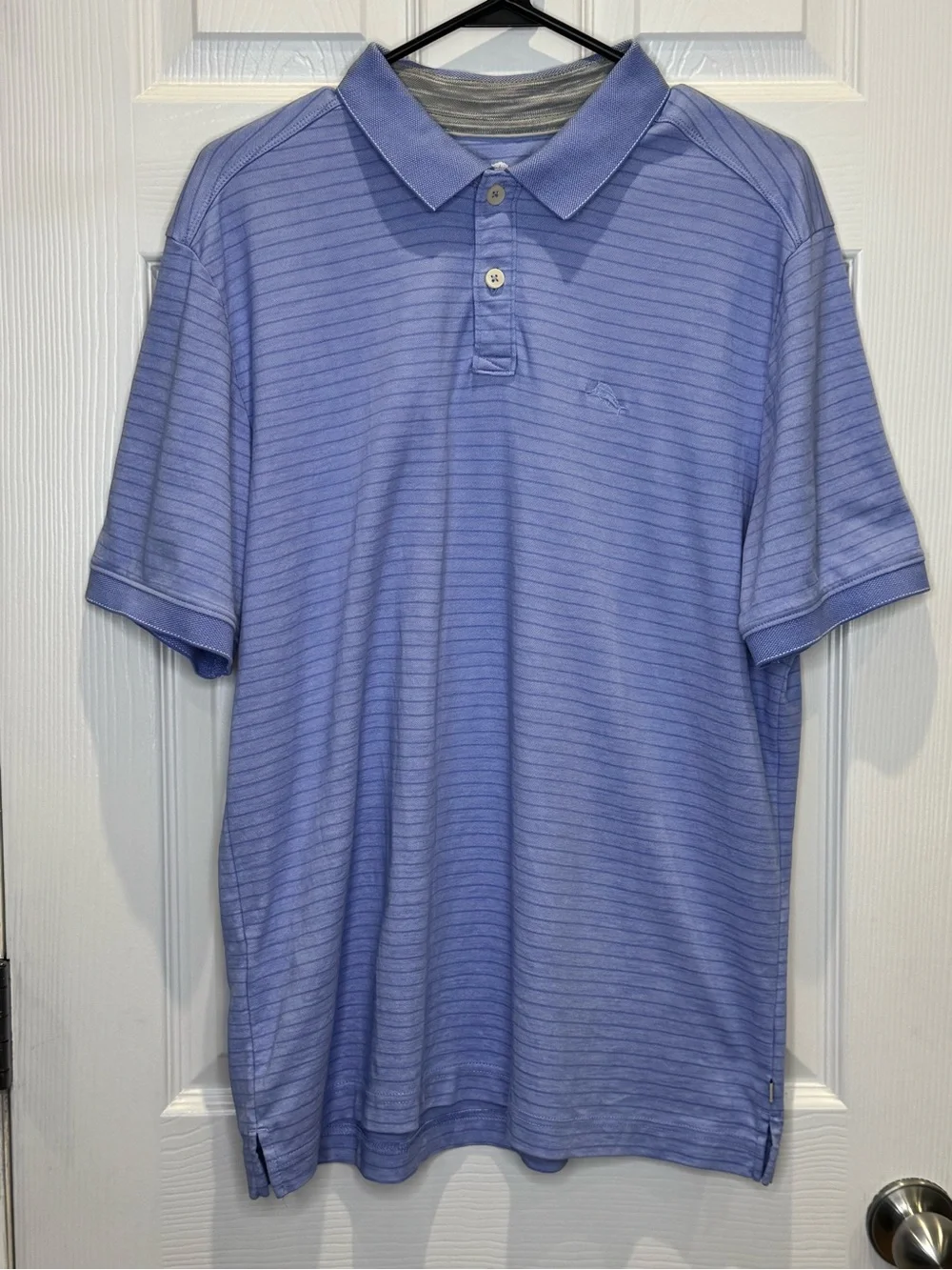 Tommy Bahama Men's Large Short Sleeve Polo Blue Striped Golf Resortwear Preppy - Picture 2 of 7